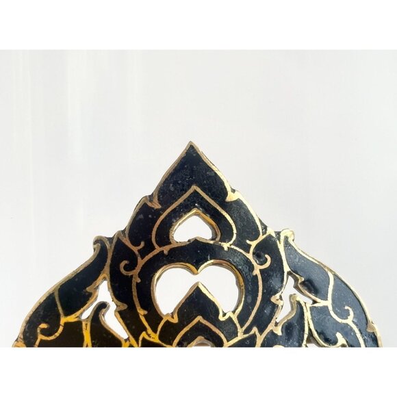 Siam Made Cloissone Gold Toned Black Enamel Ornate Vintage Cutout Brooch Pin - Picture 4 of 10